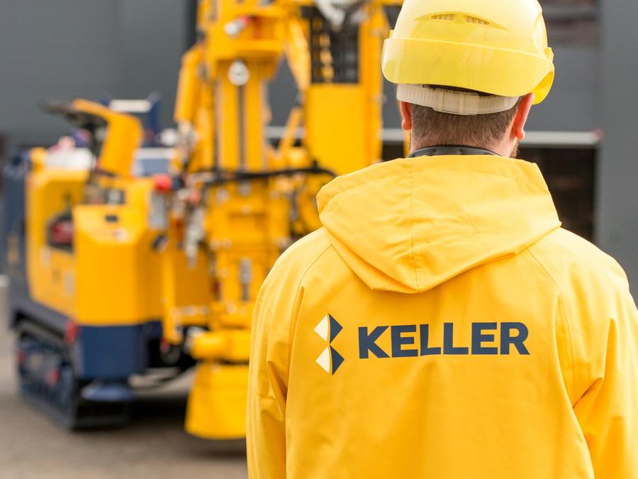 Employee in yellow Keller branded jacket